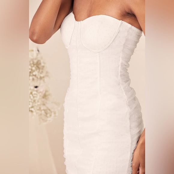 Lulus White Polka Dot Ruched Strapless Bustier Dress XS - Picture 4 of 9